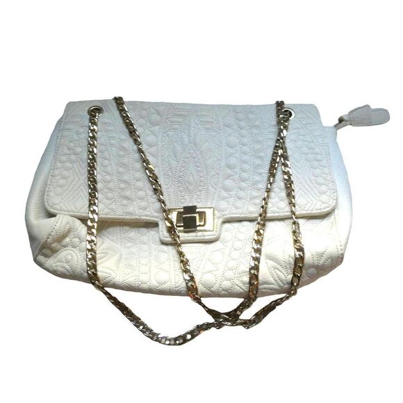 Charming Charlie Chain Handle Quilted Caviar Off White Satchel Purse Handbag - Picture 1 of 7